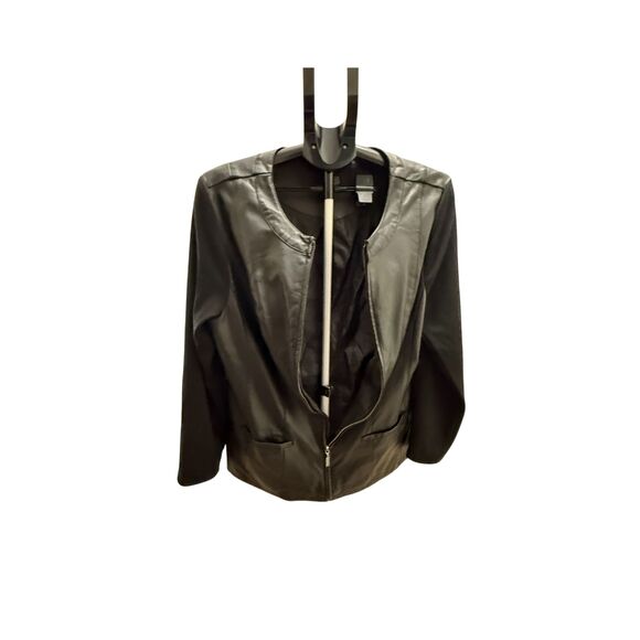 Alfani Mixed Media Faux Leather and Viscose Jacket Women's Size 1X Zipper Front - Picture 4 of 8